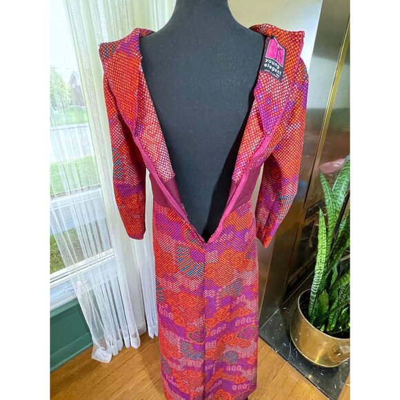 Vintage 70s dress, MOD magenta, hot pink, orange abstract pattern - Picture 8 of 10